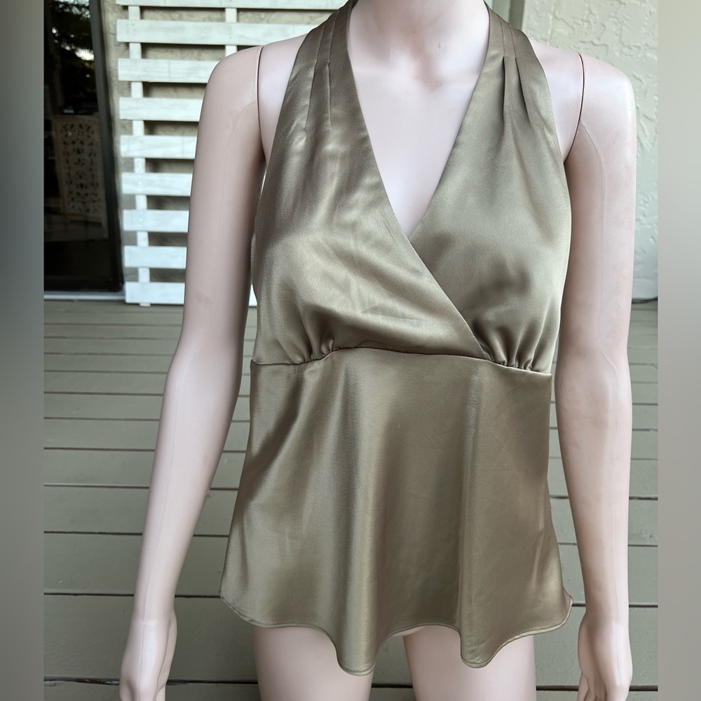 Worthington Women's M Silky Pewter Green Sleeveless Blouse NWT Y2K